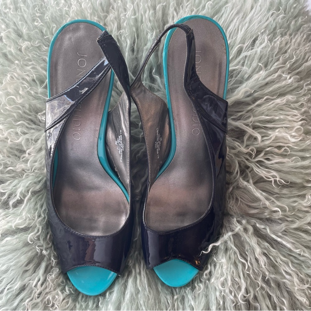 Navy and Turquoise Women's Slingback Shoes - Picture 1 of 6